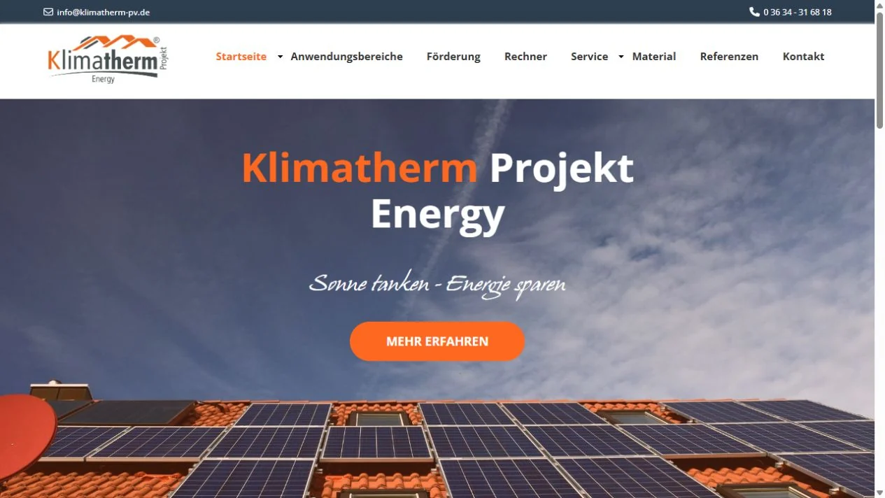 Screenshot der Website Klimatherm Energy